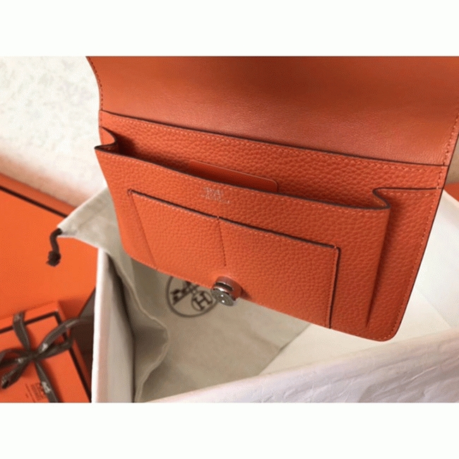 Black orange fake luxury Hermes Dogon duo wallet angle 2