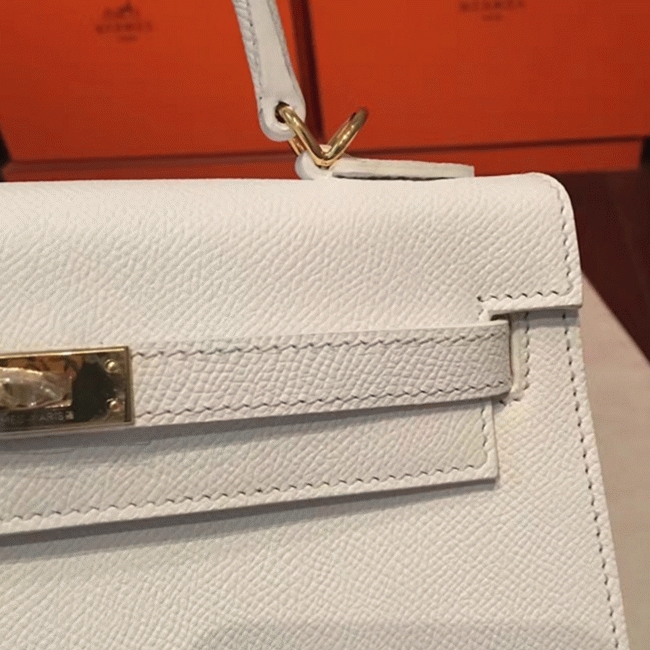 White Epsom Fake Luxury Hermes Kelly 25cm Sellier Structured Bag angle 4