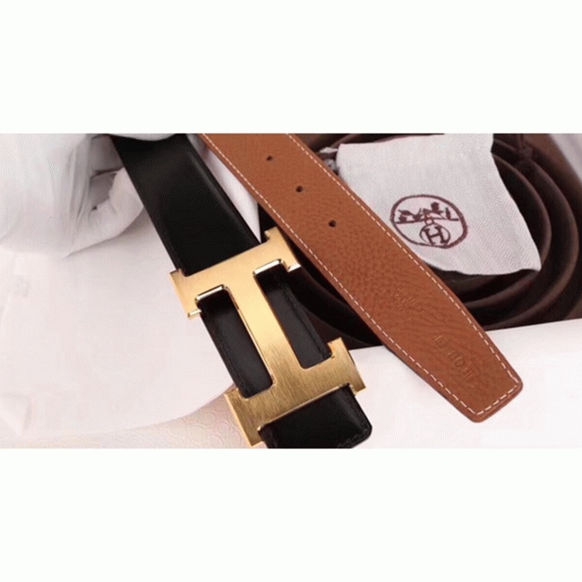 Fake Hermes H-shaped belt buckle in brown angle 4