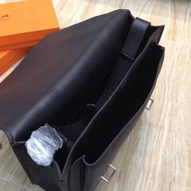 Black Knockoff Hermes Bicolor Steve Messenger Bag angle 3