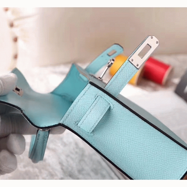 Blue Zephyr Epsom Copy Designer Hermes Kelly 20cm Handbag angle 5