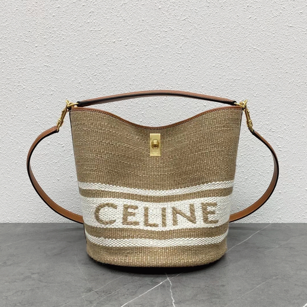Top Quality Fake Celine Bucket 16 Bag In Textile with Celine Logo angle 2
