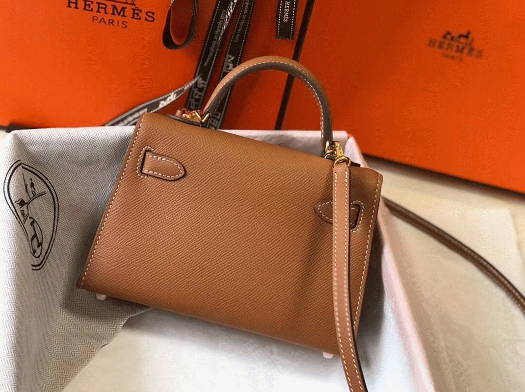 Hermes Kelly Mini II Bag Replica in Gold angle 2