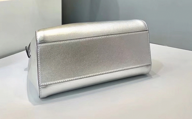 Top Quality Fake Fendi Peekaboo Mini Bag In Silver Metallic Lambskin angle 5
