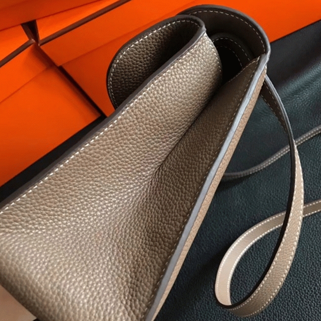 Etoupe Fake Hermes Halzan Soft Neutral Shoulder Bag angle 3