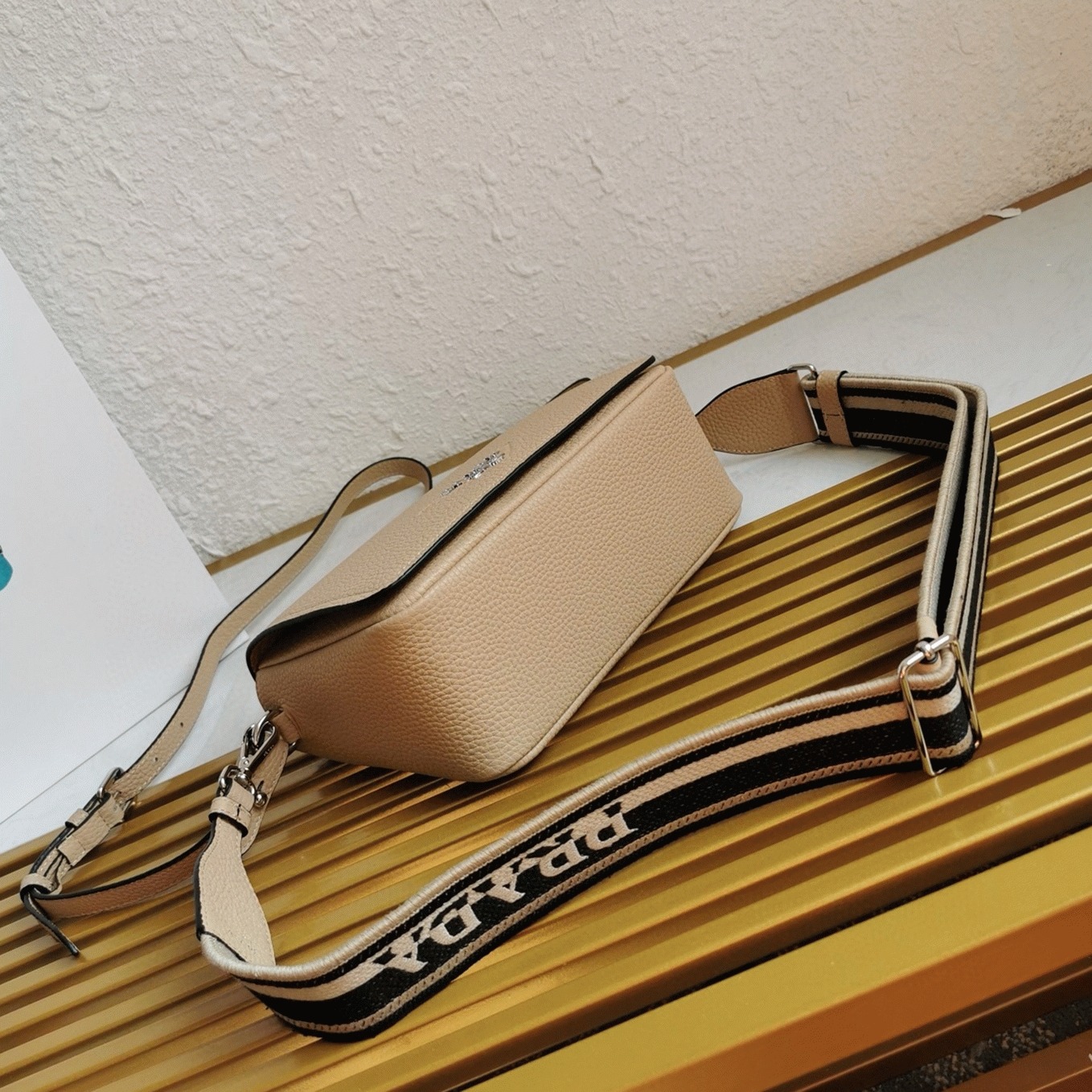 Prada Flap Shoulder Bag Fake in Sand angle 4