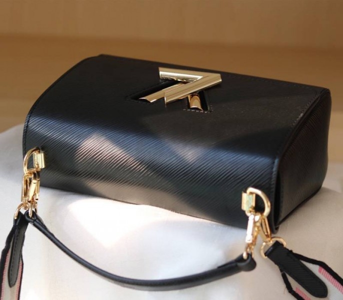 Louis Vuitton Epi Leather Twist MM Bag Black With Jacquard Strap angle 5