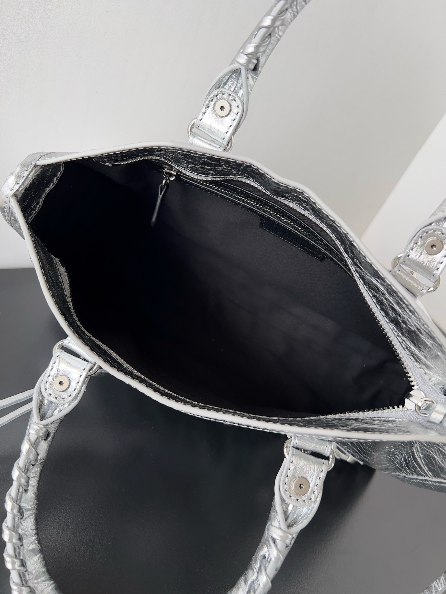 Knockoff Balenciaga Le City Small Bag Silver Metallic Lambskin angle 2