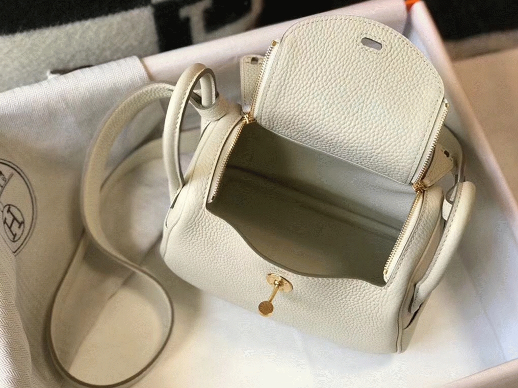 Replica Hermes Lindy Mini handbag in white clemence leather angle 2