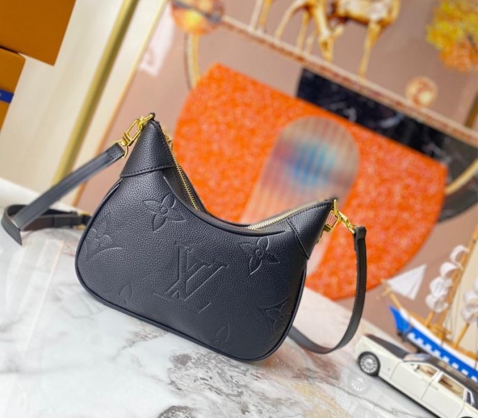 Louis Vuitton Monogram Empreinte Leather Bagatelle Mini Hobo In Black angle 2
