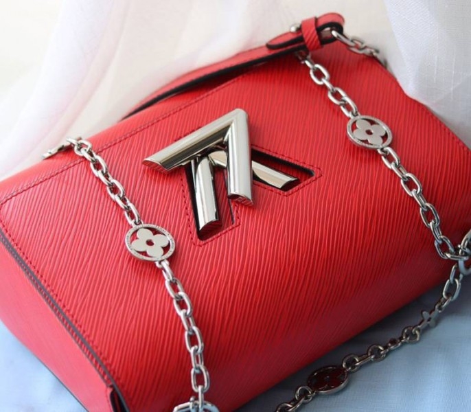 Louis Vuitton Epi Leather Twist MM With Flowers Jewels Chain Bag In Red angle 5