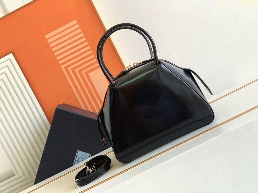 Prada Supernova Small Top Handle Bag Replica in Black Brushed angle 3