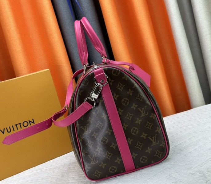 Louis Vuitton Monogram Macassar Canvas Keepall Bandouliere 50 In Pondichery Pink angle 4