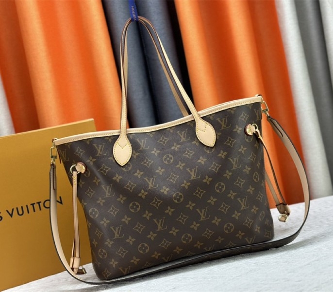 Louis Vuitton Neverfull Bandouliere Inside Out MM Tote In Monogram Canvas And Stamped Beige Textile angle 4