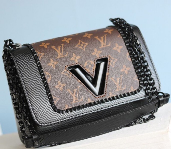 Louis Vuitton Epi Leather Twist MM Canvas Trompe loeil Braid Bag In All Black angle 3