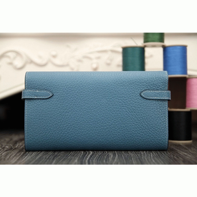 Jean blue knockoff Hermes Kelly Longue wallet angle 3