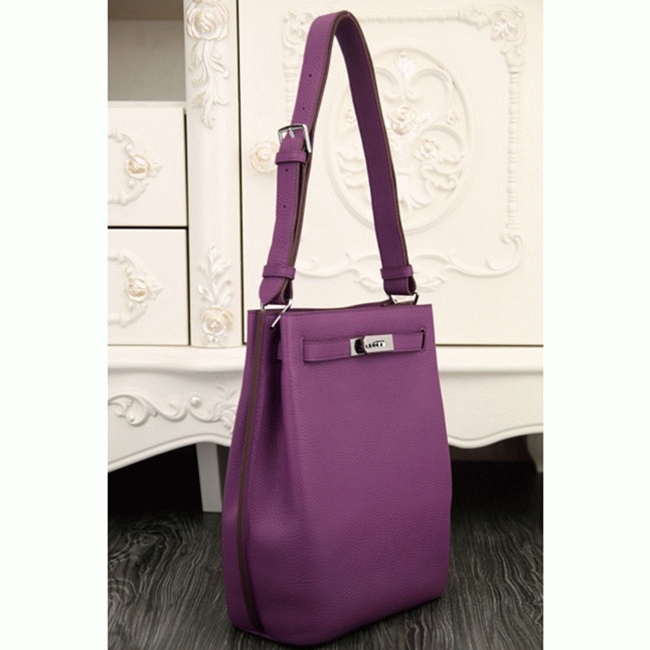 Purple Leather Knockoff Hermes So Kelly 22cm Stylish Purse angle 2