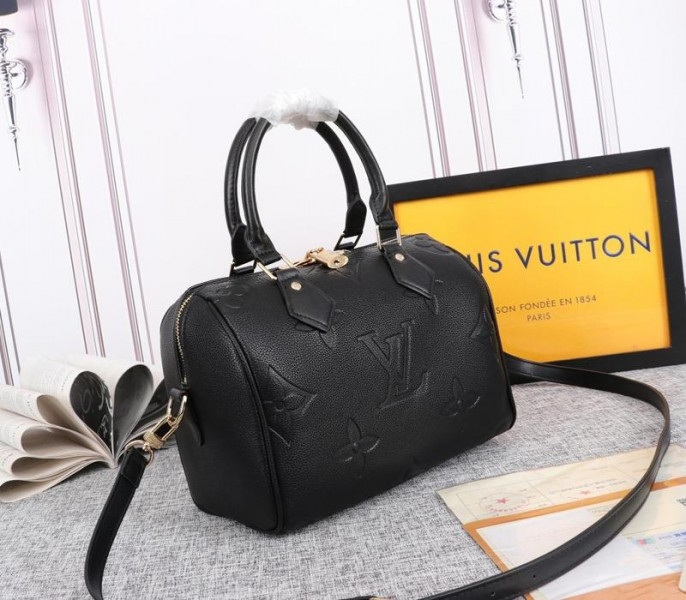 Louis Vuitton Monogram Empreinte Leather Speedy Bandouliere 25 Handbag In Black angle 2