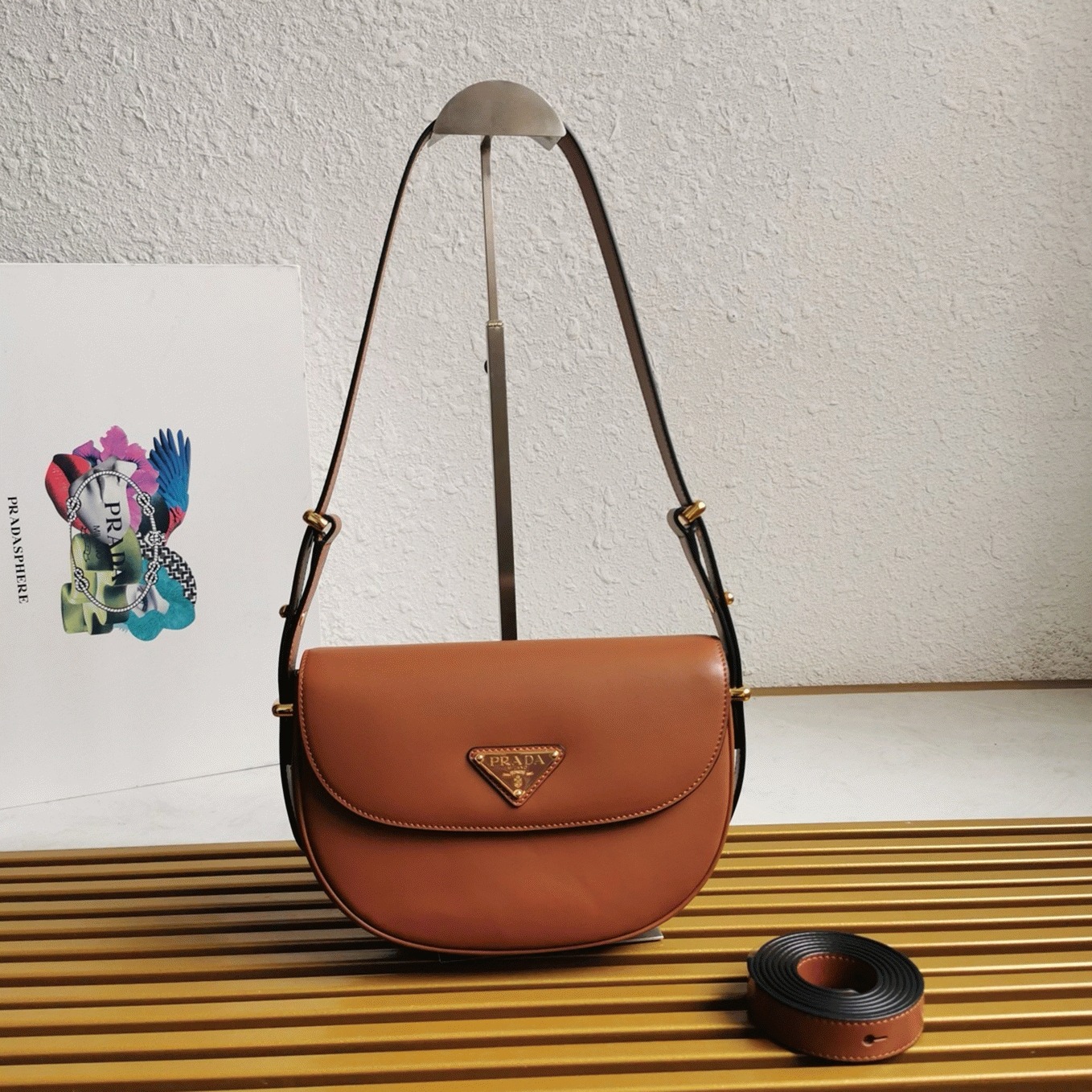 Prada Arque Shoulder Bag with Flap Fake in Brown angle 3