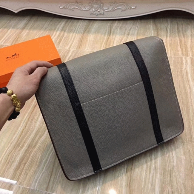 Grey Bicolor Imitation Hermes Steve Messenger Bag angle 4