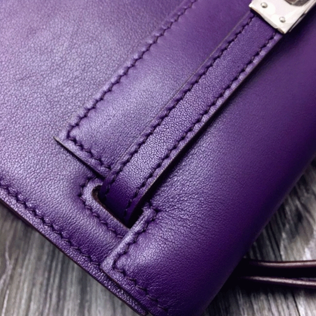 Purple Swift Leather Knockoff Hermes Kelly Danse Stylish Bag angle 2