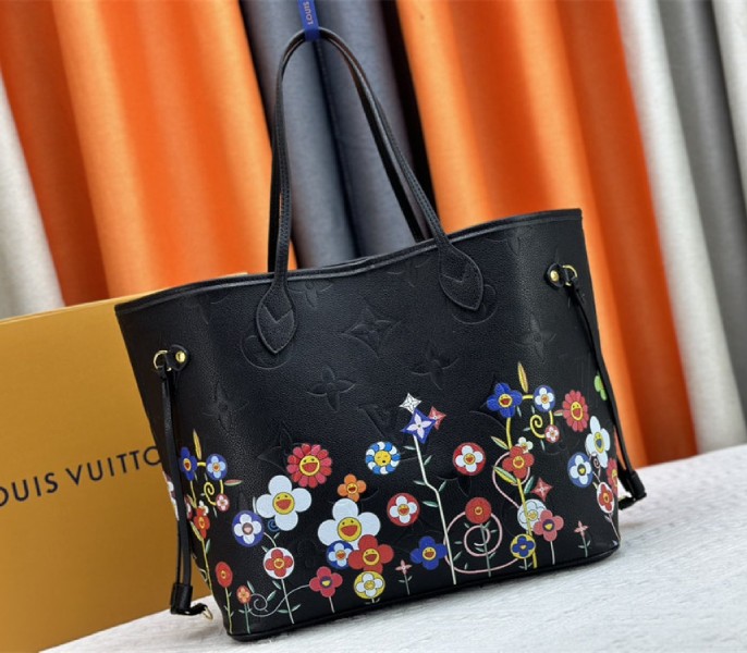 Louis Vuitton X TM Monogram Empreinte Neverfull MM In Black With Style 1 angle 2