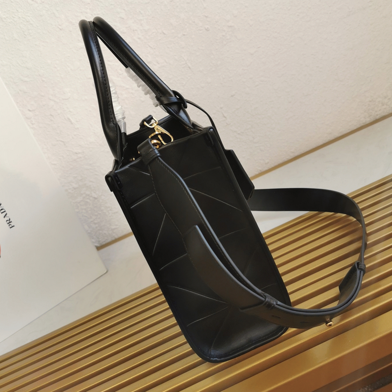 Prada Symbole Small Bag Fake with Topstitching in Black angle 5