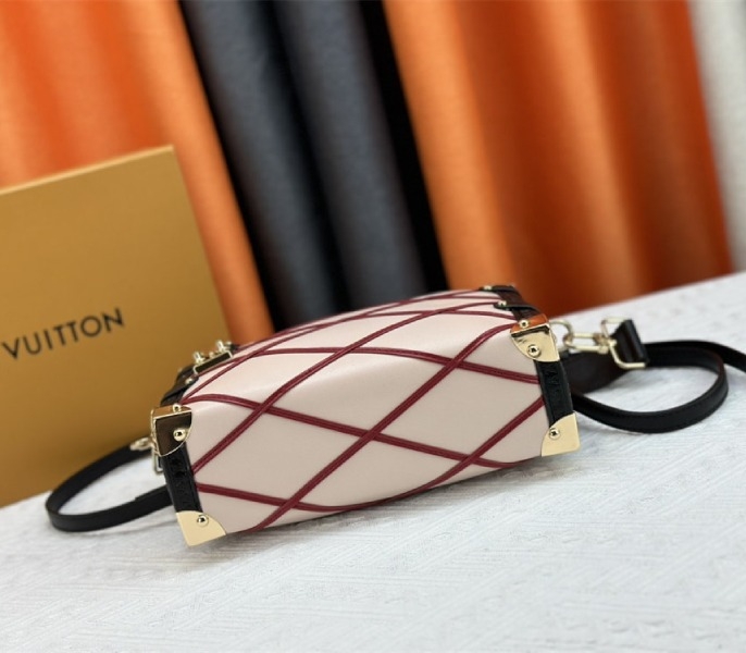Louis Vuitton Malletage Leather Side Trunk MM In Beige And Red angle 5