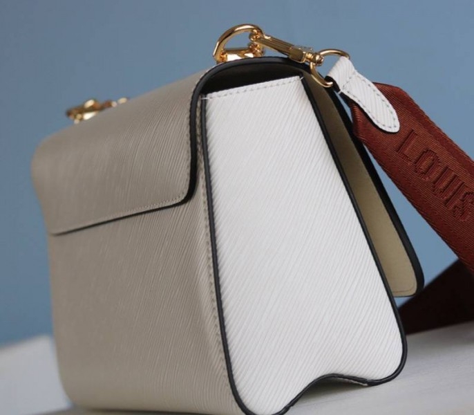 Louis Vuitton Epi Leather Twist MM Bag In Optic White With Jacquard Strap angle 5