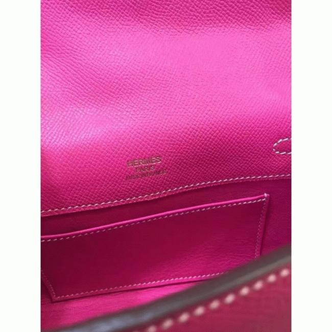 Rose Red Epsom Knockoff Hermes Kelly Pochette Chic Mini Bag angle 3