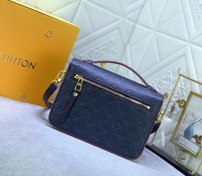 LV Monogram Empreinte Leather Metis In Navy Blue And Red angle 3