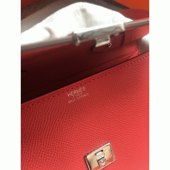 Red luxury replica Hermes Clic wallet with strap angle 5