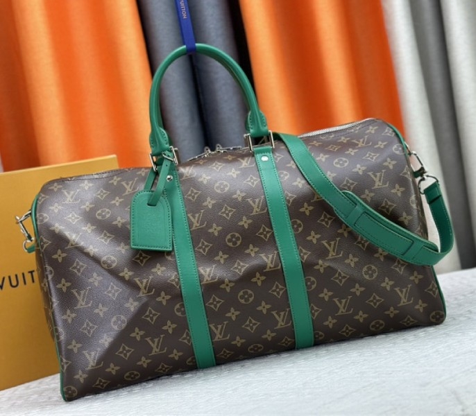 Louis Vuitton Monogram Macassar Canvas Keepall Bandouliere 50 In Borneo Green