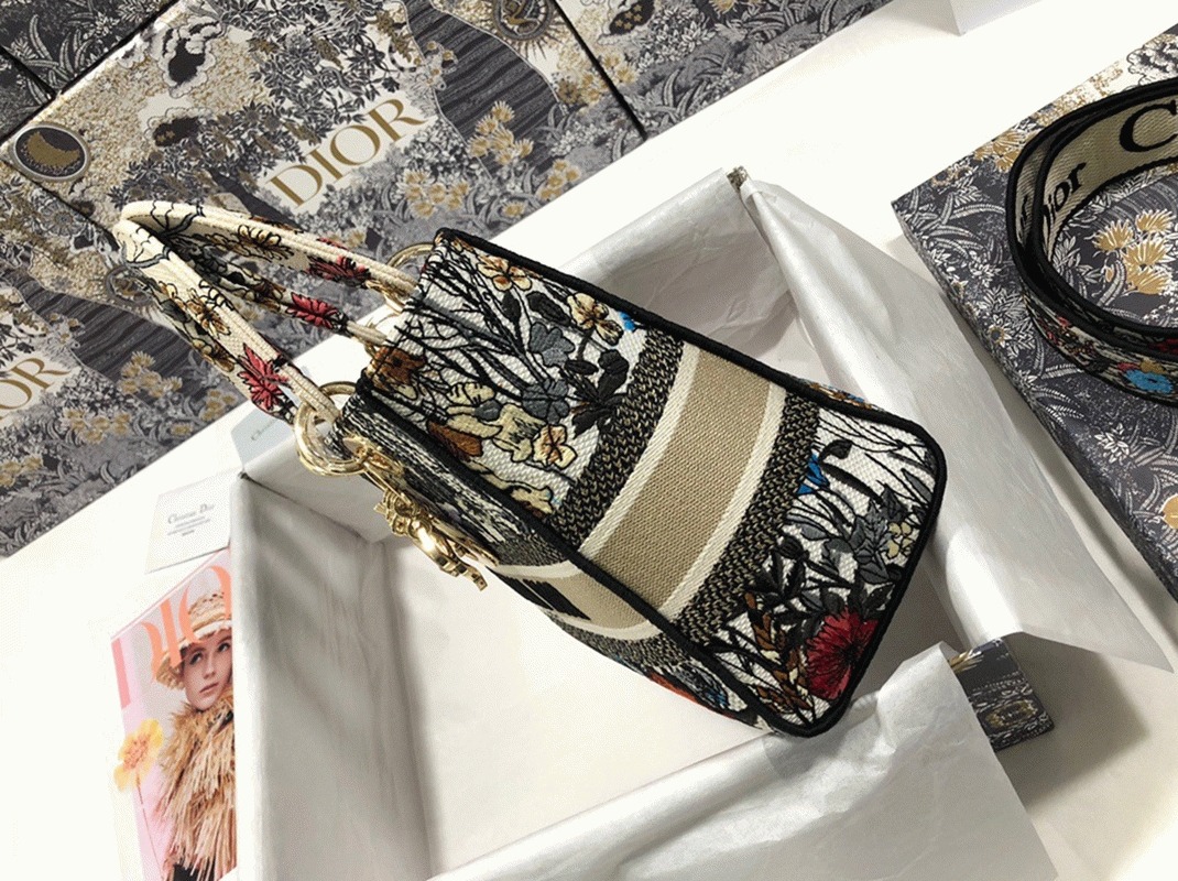 Dior Lady D-Lite Medium Bag Imitation in Mille Fleurs Embroidery angle 4