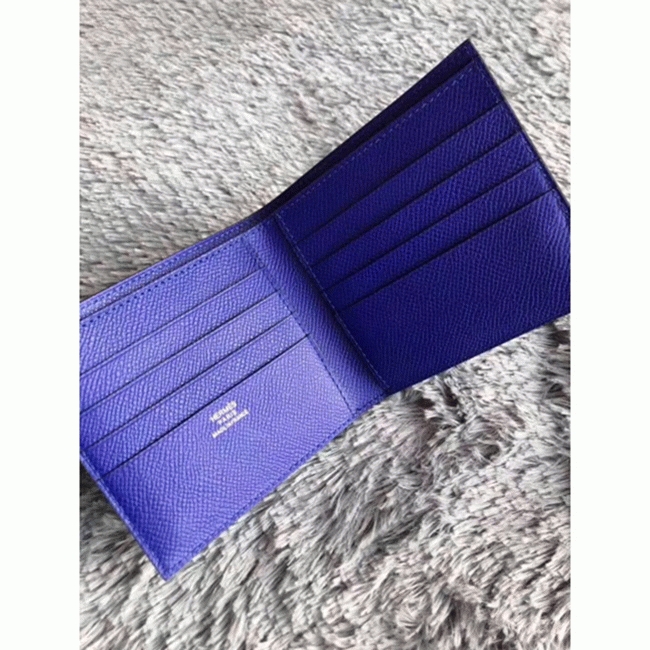 Blue electric luxury replica Hermes Copernic compact wallet angle 3