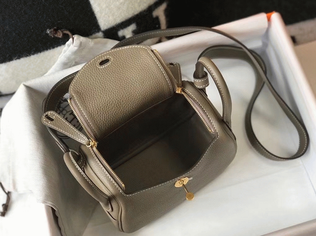 Replica Hermes Lindy Mini handbag in taupe color angle 2