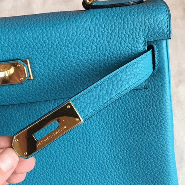 Turquoise Clemence Imitation Hermes Kelly Retourne 28cm Colorful Bag angle 5