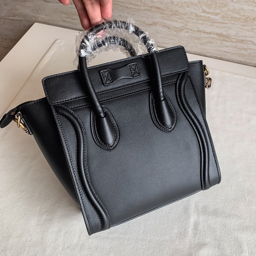 Celine Nano Luggage Tote Bag Replica in Black angle 2