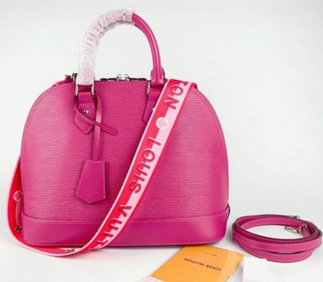 Louis Vuitton Epi Leather Alma PM Handbag In Pondichery Pink With Jacquard Strap