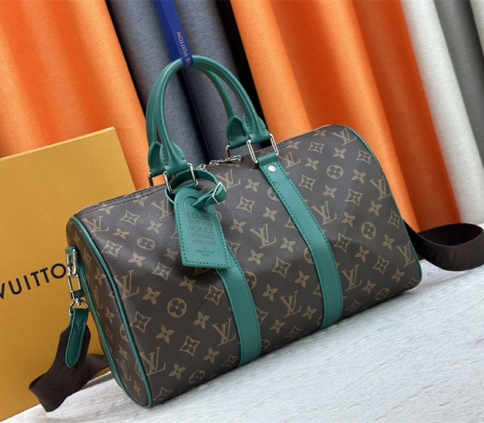 Louis Vuitton Monogram Macassar Canvas Keepall Bandouliere 35 In Borneo Green angle 2
