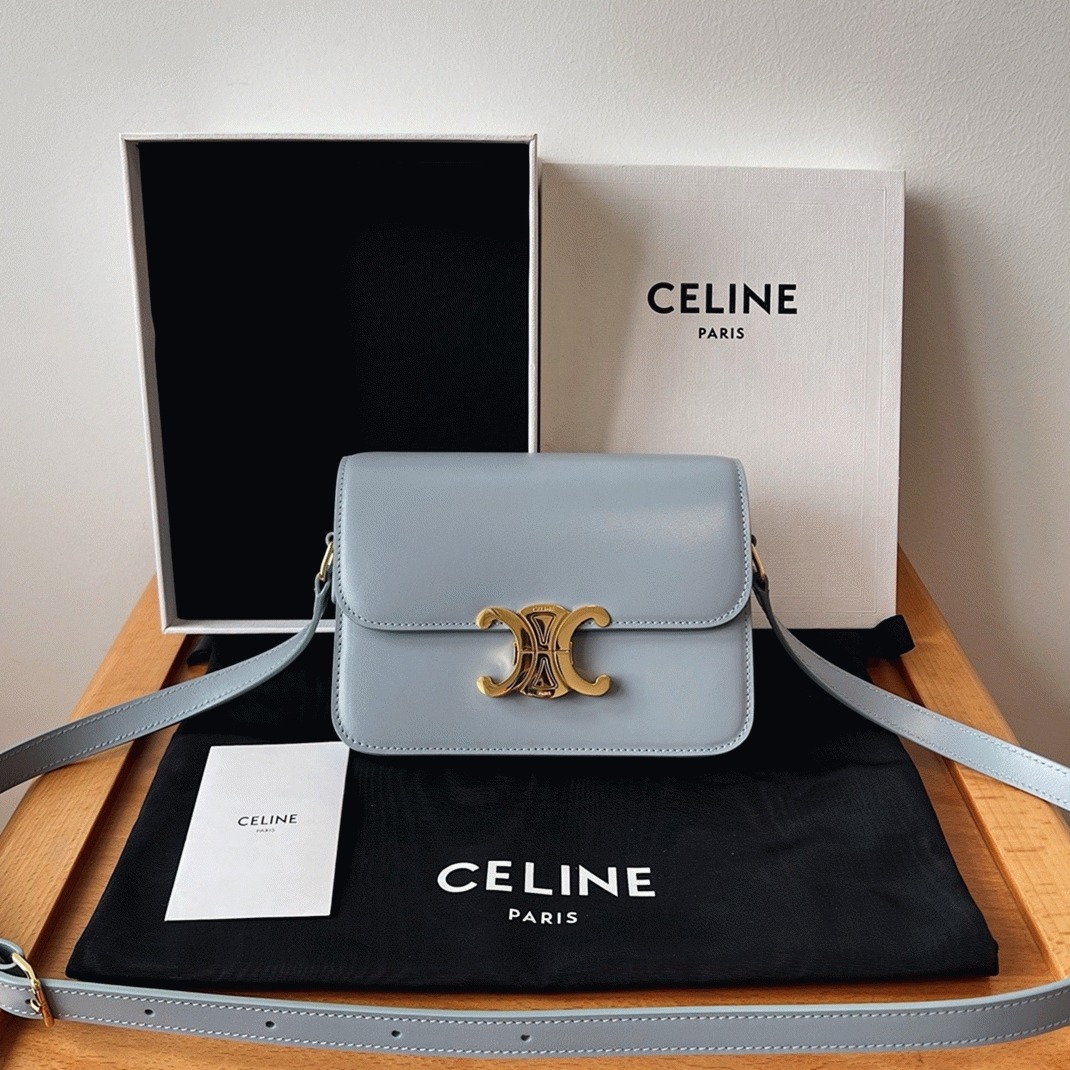 Top Quality Replica Celine Triomphe Teen Bag In Pale Blue angle 3