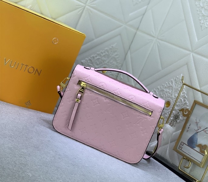 LV Monogram Empreinte Leather Metis In Light Hot Pink angle 3