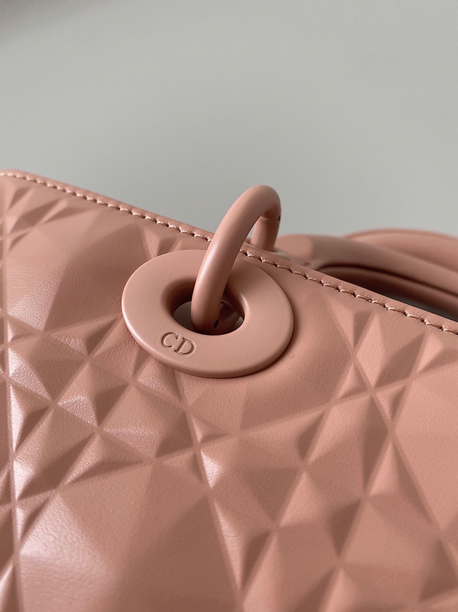 Dior Lady D-Joy Medium Bag Faux in Nude Calfskin with Diamond Motif angle 3