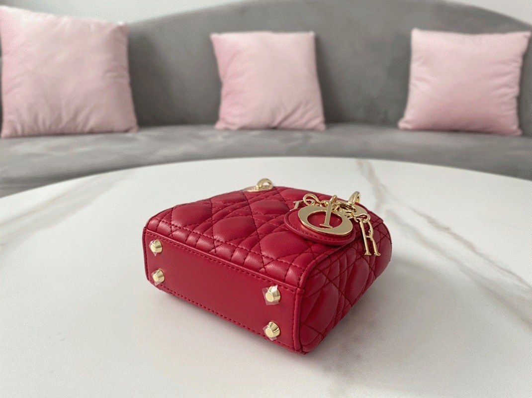 Dior Lady Dior Micro Bag Replica in Red Cannage Lambskin angle 2