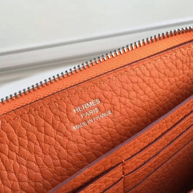 Orange 1:1 Replica Hermes Wallet Azap Zipped angle 4