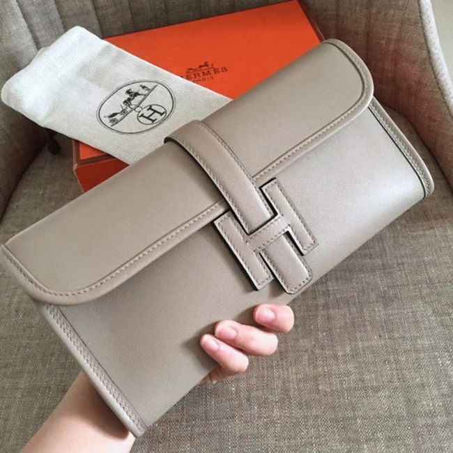 Grey Fake Hermes Jige Elan 29 Chic Neutral Clutch