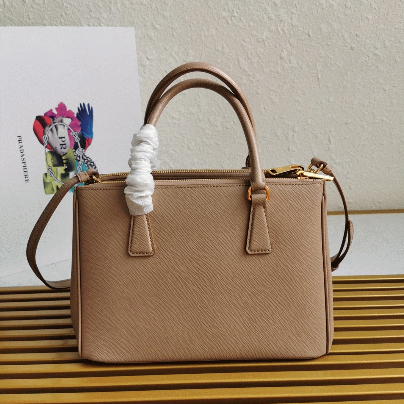 Beige Prada Galleria Medium Bag Replica angle 3
