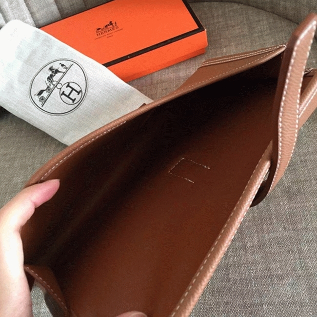 Brown knockoff Hermes Jige Elan 29 clutch bag angle 3