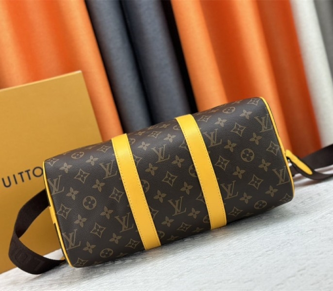 Louis Vuitton Monogram Macassar Canvas Keepall Bandouliere 35 In Safran Yellow angle 5