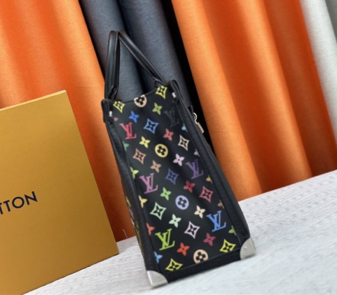 Louis Vuitton X TM Multicolored Onthego MM In Black angle 4
